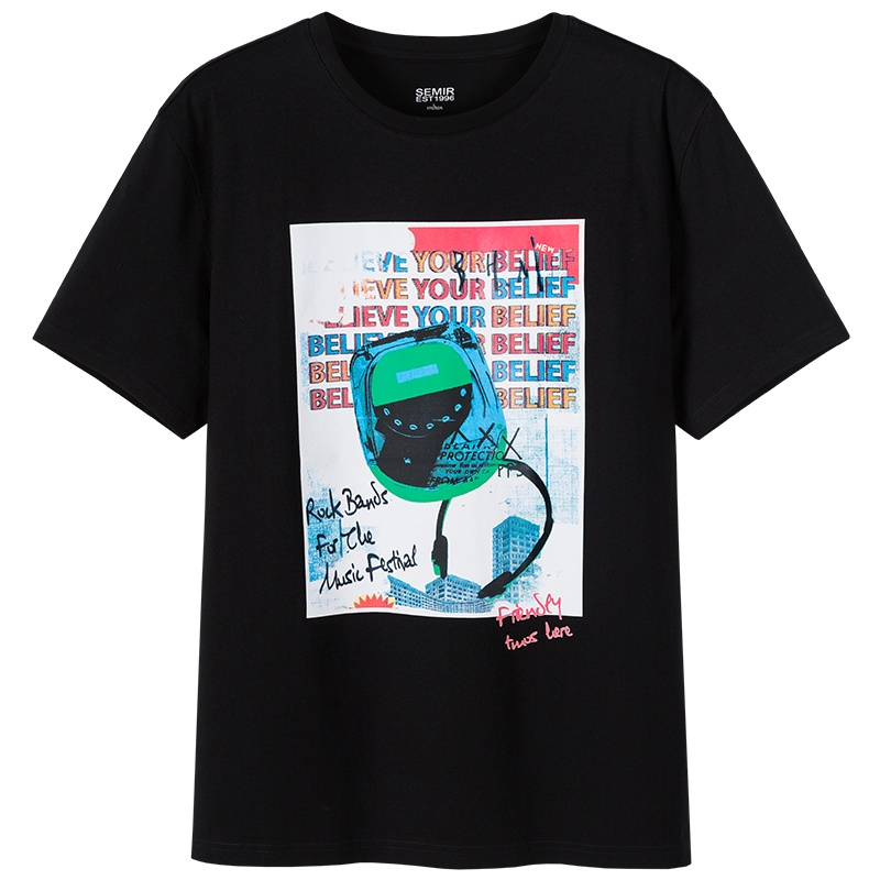 森马短袖T恤男韩版圆领印花打底衫学生上衣男士韩版潮