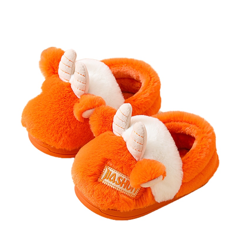儿童卡通玩偶保暖棉拖鞋秋冬季室内防滑可爱宝宝毛绒拖鞋男童女童家居包跟棉鞋1-2-3-6岁男女宝宝棉拖鞋