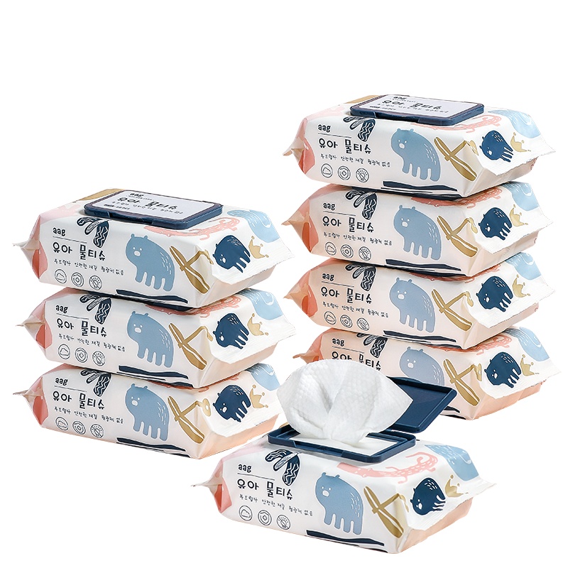 aag婴儿手口湿巾 新生宝宝专用湿纸巾加厚80抽8包带盖大包特价实惠装