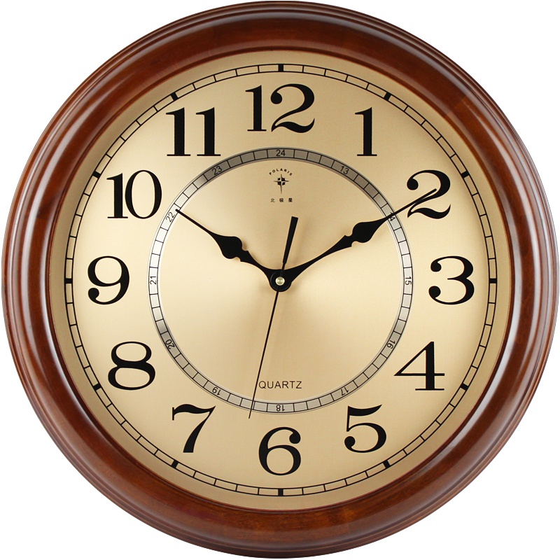 北极星(POLARIS) 大气典雅实木客厅挂钟创意静音挂表欧式复古日本丽声机芯石英钟表卧室书房金属钟面家用时钟圆形壁钟