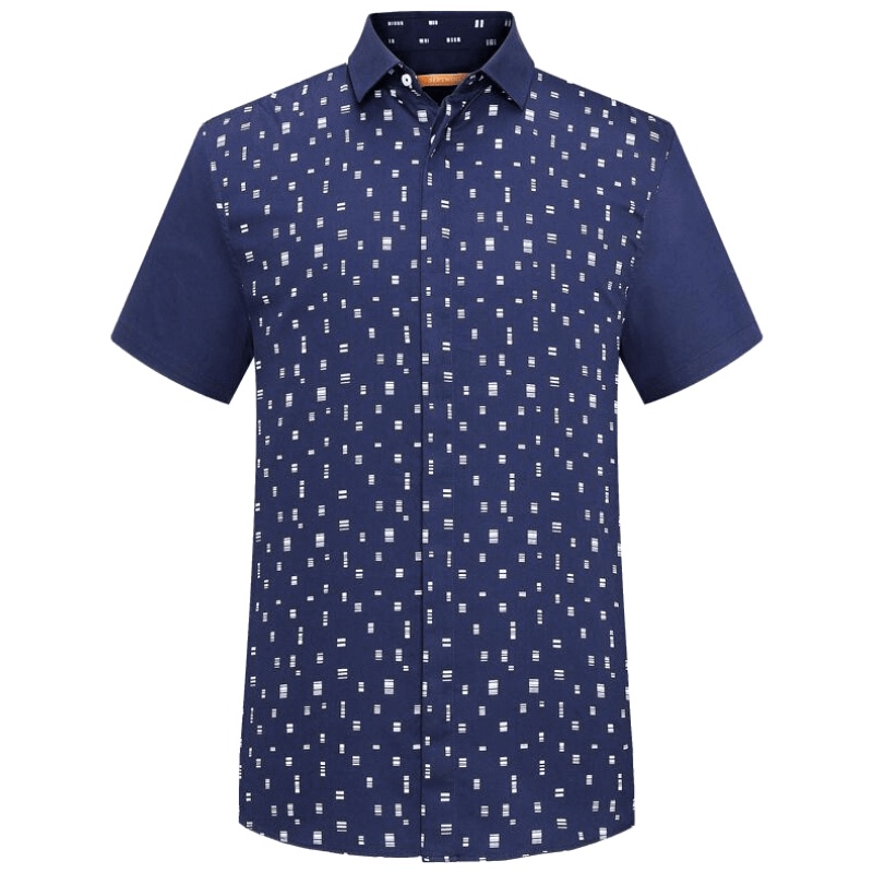 七匹狼短袖衬衫 夏季 中青年男士100%棉印花时尚休闲短袖衬衫 102(深蓝) 175/92A/XL