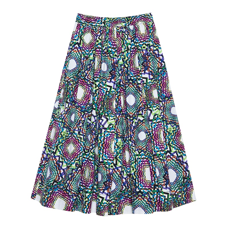 鄂尔多斯 | ERDOS[万花筒系列]春夏棉桑蚕丝几何印花中长女半身裙