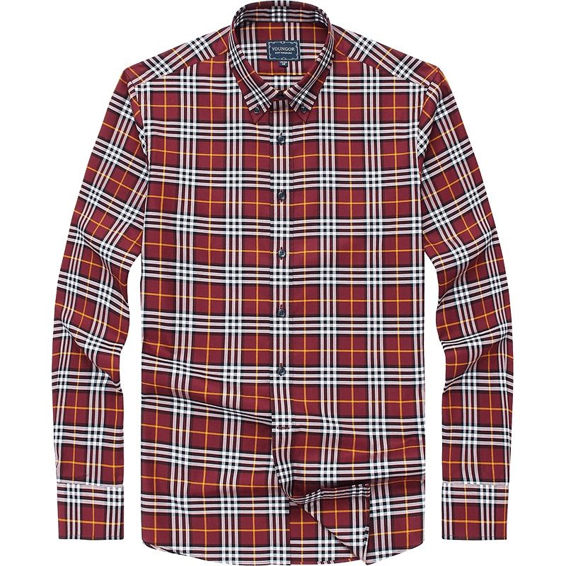 Youngor/雅戈尔秋冬新品男士商务正装纯棉红色修身长袖衬衫348MKY