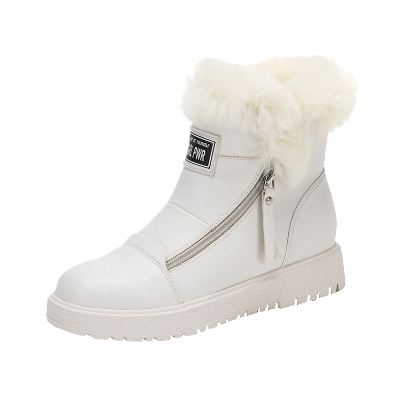 达芙妮冬新款短靴女运动风拉链绒毛镶边休闲雪地靴