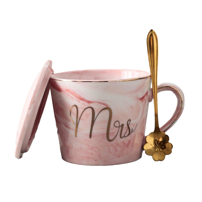 马克杯ins粉色少女心陶瓷杯子北欧情侣水杯咖啡杯带盖勺学生奶杯