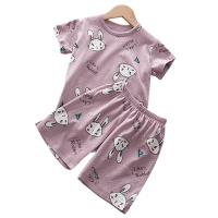 乐可爱儿童圆领短袖套装夏季薄款2021新款外穿宝宝小童纯棉套装衣服女童男童夏装T恤套装短裤100-150cm