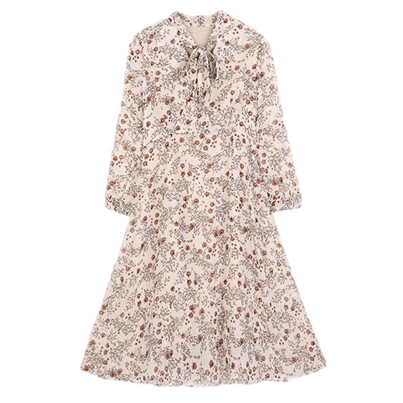 拉夏贝尔Laetia连衣裙2021春款女装雪纺碎花复古长裙收腰显瘦百搭911611901