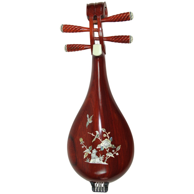 梵巢 红檀木柳琴 材质 成人 演奏 贝雕 工艺 镶嵌金额竹品 考级 乐器 牡丹花头 LQ-03红檀木背板音窗款