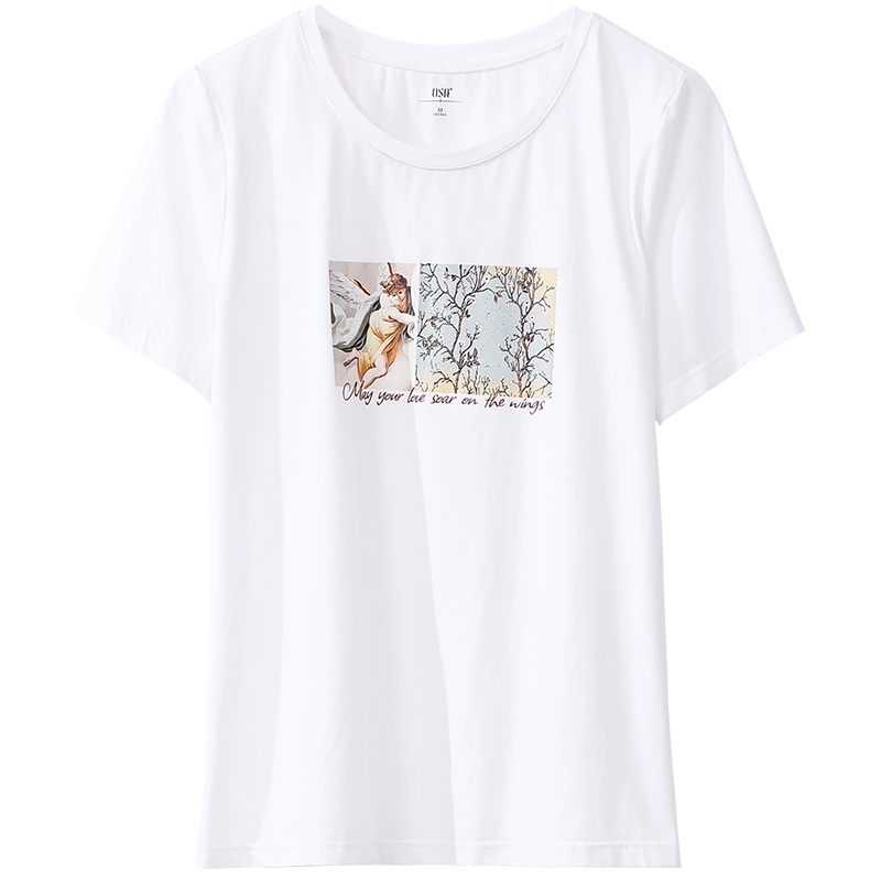 OSA白色印花短袖T恤女夏季2020年新款时尚百搭打底圆领体恤棉上衣