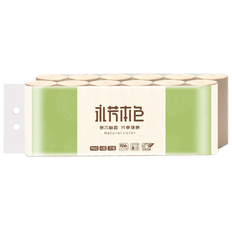 顺清柔原生木浆本色家用无芯卷筒纸巾4层900g/12卷卫生厕纸实惠装