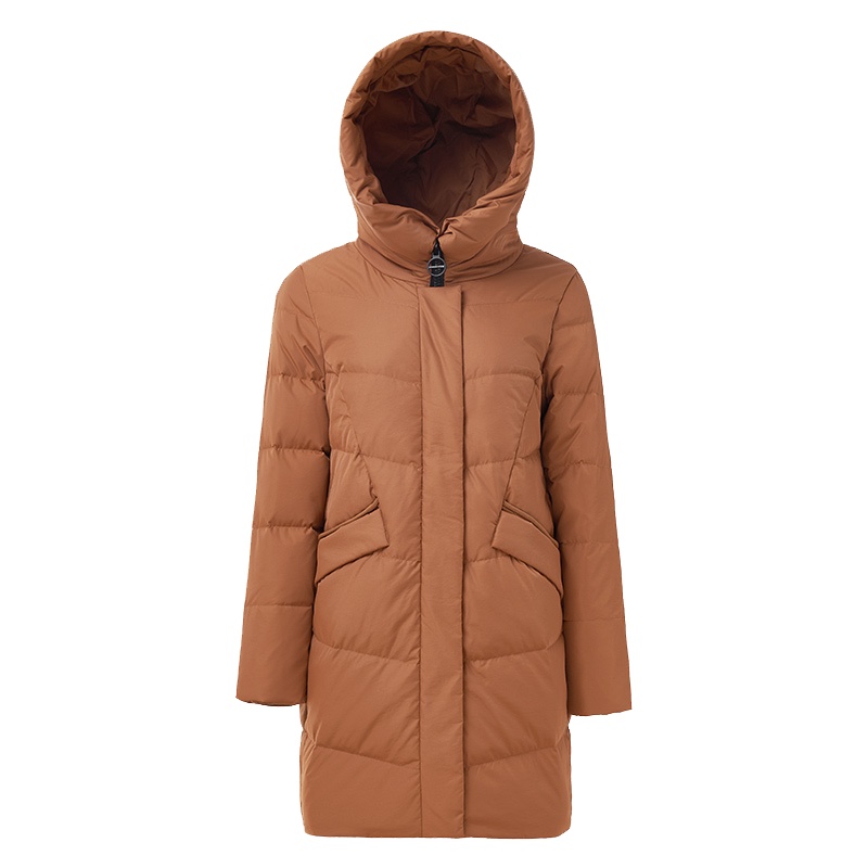 千仞岗反季羽绒服新款女纯色淑女织带中长款羽绒服
