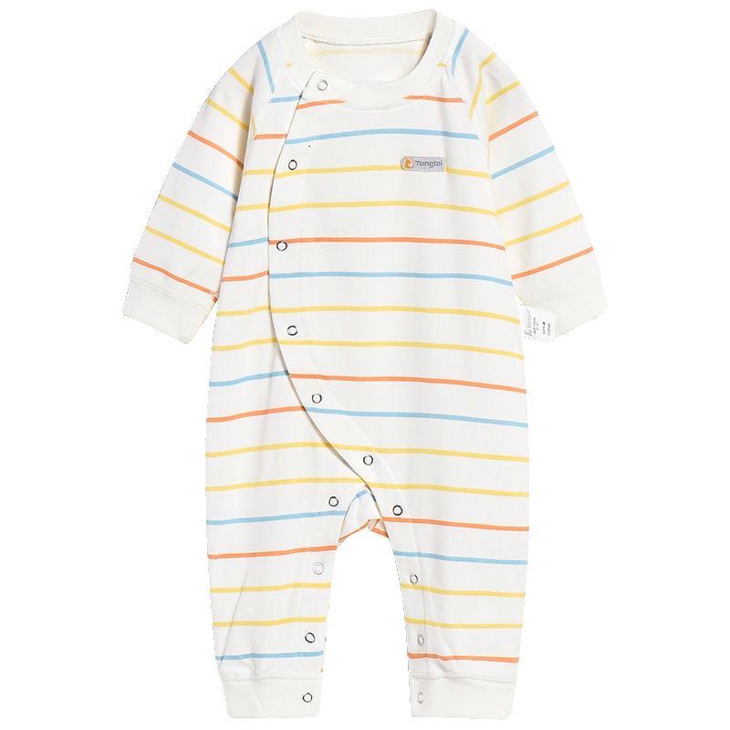 童泰TONGTAI婴儿偏开连体内衣1-24个月宝宝纯棉条纹蛤衣爬服婴幼儿通用73cm