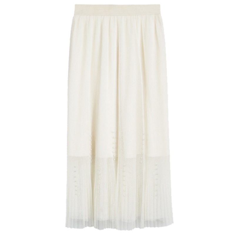 【专柜同款】拉夏贝尔旗下7M夏新款韩版小清新百搭高腰网纱中长雪纺半身裙70011160