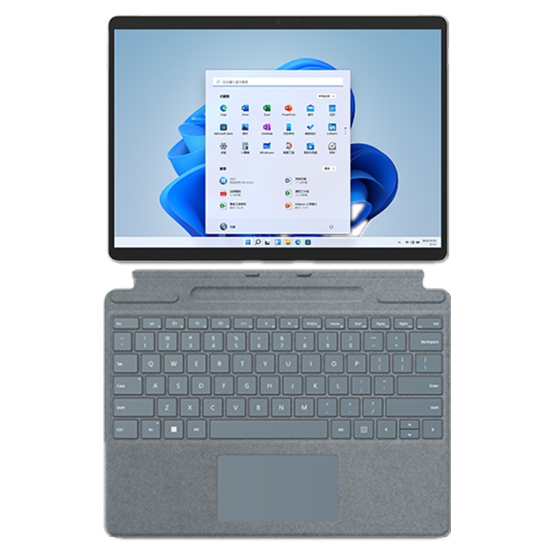 [配原装冰晶蓝键盘]微软(Microsoft)Surface Pro8 16G 256G 11代i7-1185G7 二合一平板电脑 亮铂金石墨灰 13英寸窄边触屏轻薄本笔记本电脑