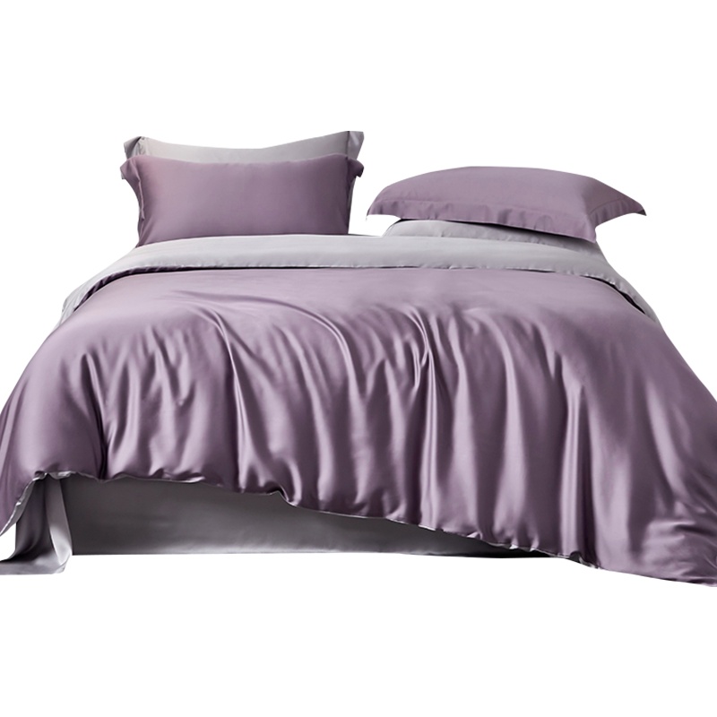 婵思 迷雾紫烟灰系列60S纯色双拼 JS 莱赛尔四件套