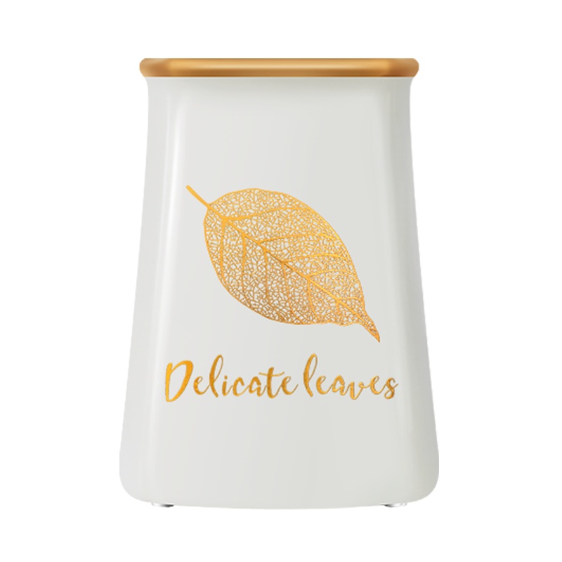 墨斗鱼 陶瓷花瓶3056白色金叶子干花花瓶仿真植物插花器电视柜陶瓷摆件家居装饰