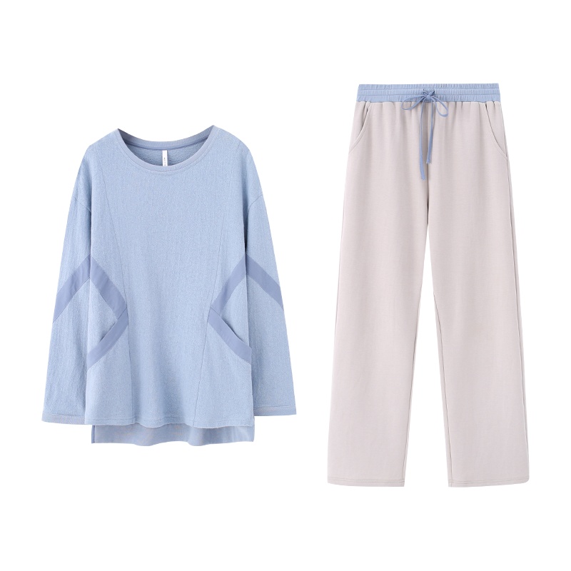 安之伴针织提花素色长袖女套装