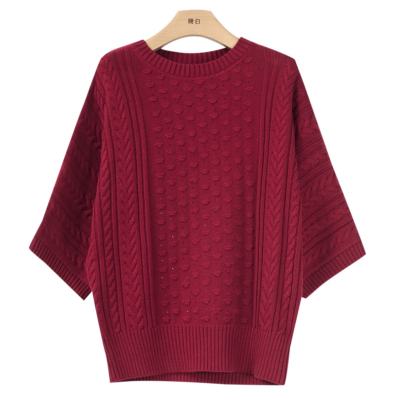 晩白 新品通勤百搭纯色圆领蝙蝠袖宽松打底衫针织衫羊毛衫女