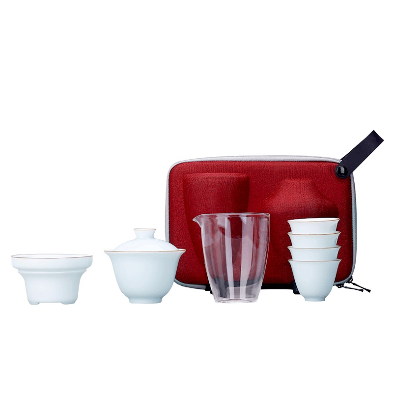 博为 旅行茶具套装便携包式茶壶户外车载茶壶茶杯快客杯一壶四杯 羽滢(青白)旅行茶具