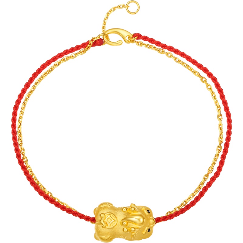 周大生黄金手链女正品足金转运珠本命年红绳硬金貔貅女皮丘送女友
