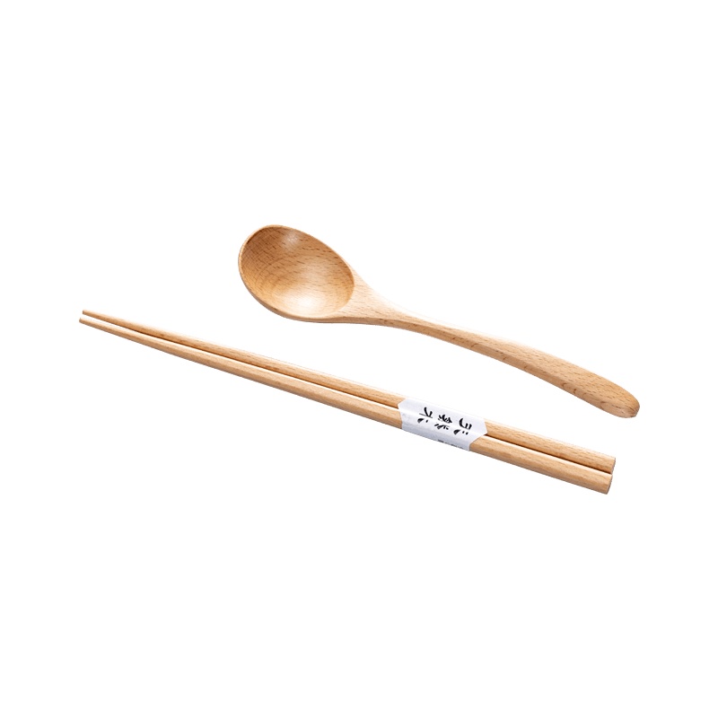 拾画 日式木质筷子 勺子便携套装 三件套(升级袋装) 浅色榉木款SH-6309