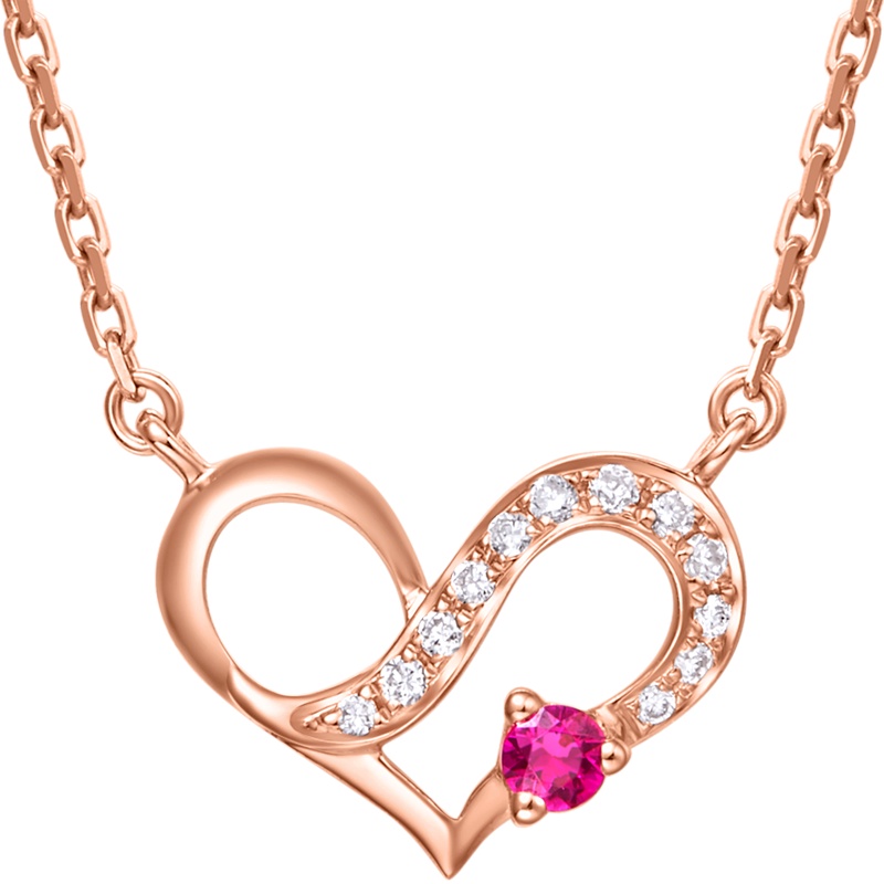 周大福心形爱的蜜语18K金彩金红宝石钻石项链吊坠V114747