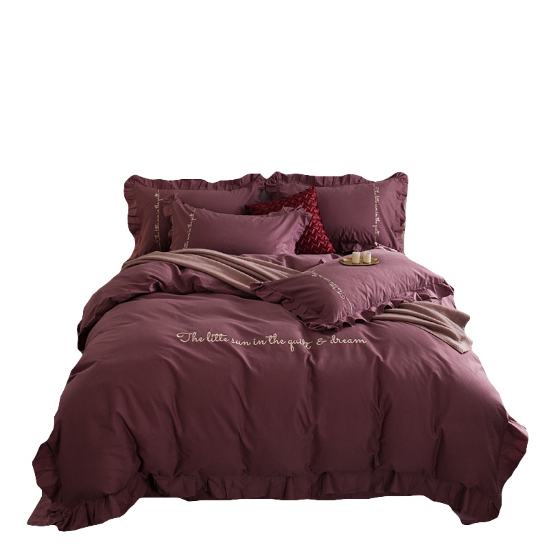 九氏(JOESH)全棉韩版花边磨毛四件套纯棉床单笠被套刺绣公主简约床上用品