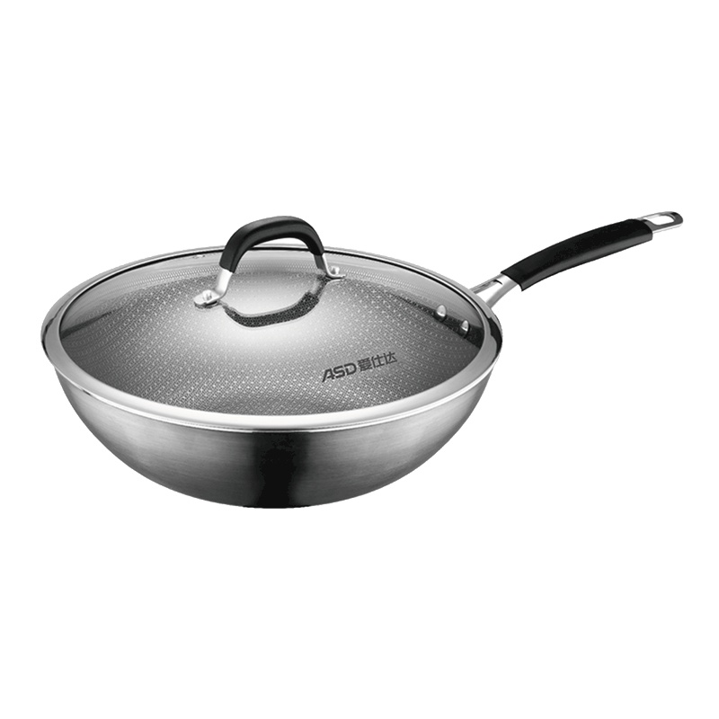 爱仕达(ASD)炒锅不粘锅家用燃气灶电磁炉炒菜锅 304不锈钢蜂窝防粘 不锈钢炒锅(不带锅耳) CC30E2Q