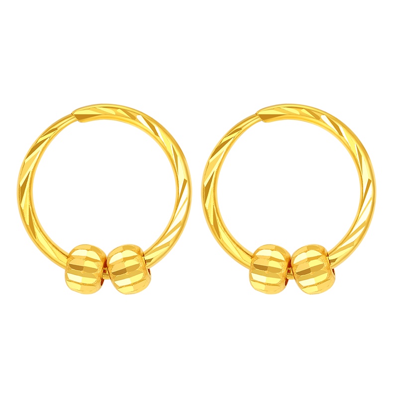 梦金园 黄金耳环 经典车花圆珠足金999耳钉耳环 女款 黄金饰品首饰