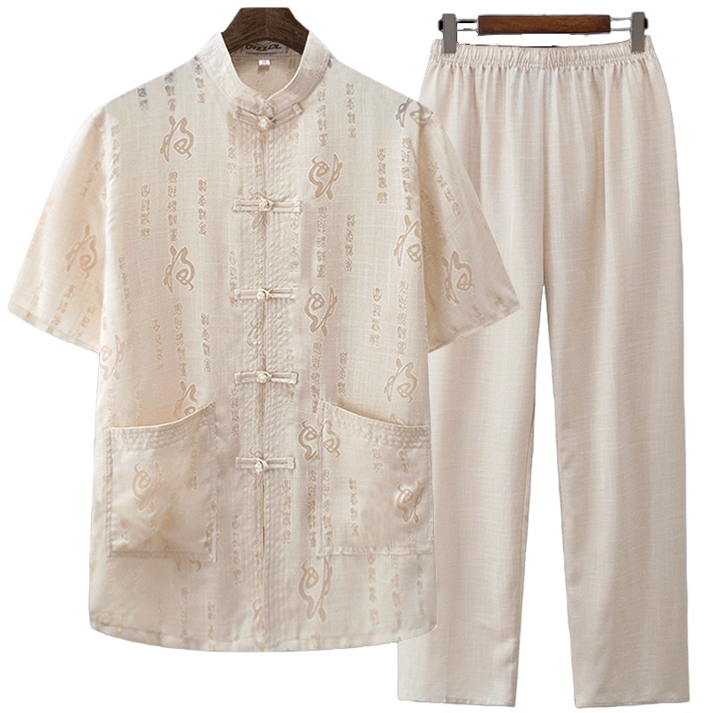 茜靓,CHYLLIRN老年人夏装男唐装爷爷套装中老年男装短袖中国风薄款爸爸老人衣服