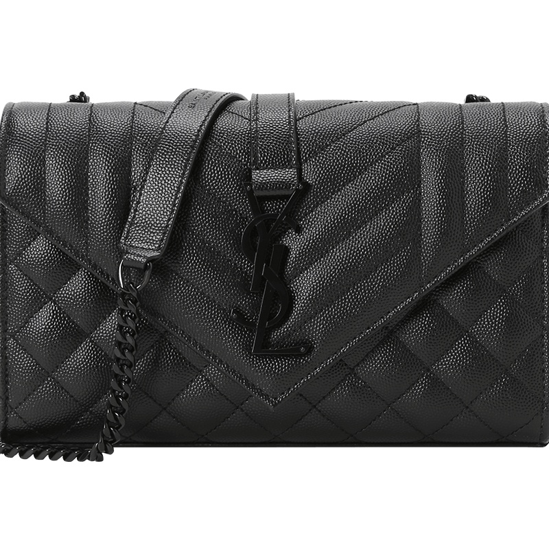 YSL 圣罗兰 ENVELOPE 女士单肩包 信封包小号 字母LOGO绗缝皮600195黑链