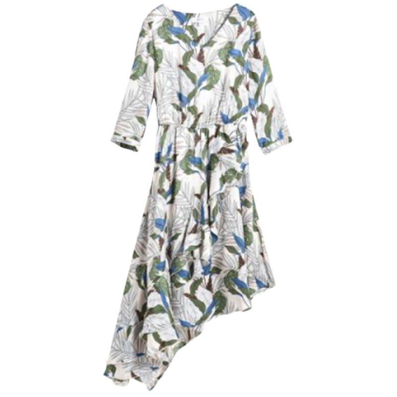 【专柜同款】拉夏贝尔雪纺连衣裙女装2020新款夏季韩版学生高腰气质印花中长裙中袖裙子70013503