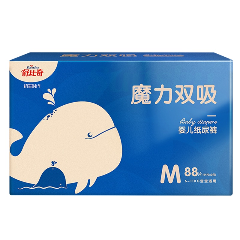 舒比奇魔力双吸纸尿裤/超薄透气尿不湿M码中号88片[6-11kg]