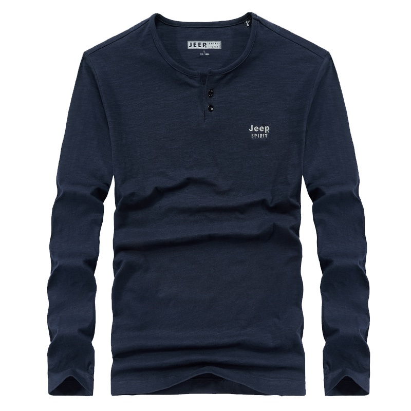 JEEP/吉普秋季新款长袖T恤男宽松圆领休闲运动打底衣男纯色上衣潮