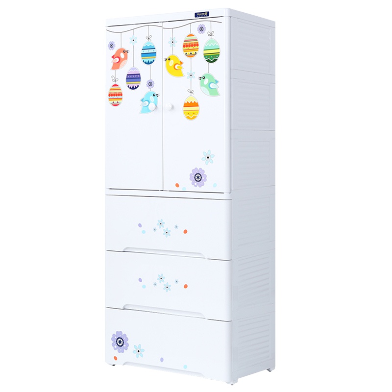 Yeya也雅塑料多层收纳柜宝宝衣柜挂隔两用简易衣柜可折叠隔板 6层3+3大抽屉 带挂衣杆
