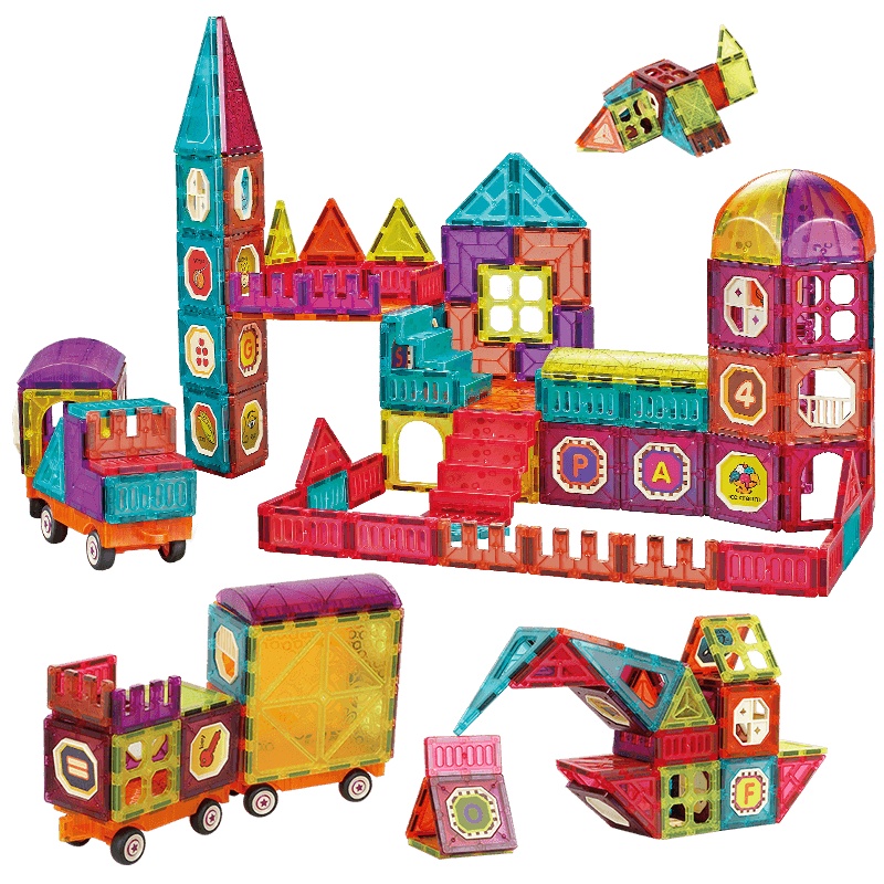 纽奇(Nukied)彩窗磁力片积木儿童玩具磁力贴磁铁磁力片男孩女孩拼装益智玩具 彩窗磁力片186件套[配收纳袋]