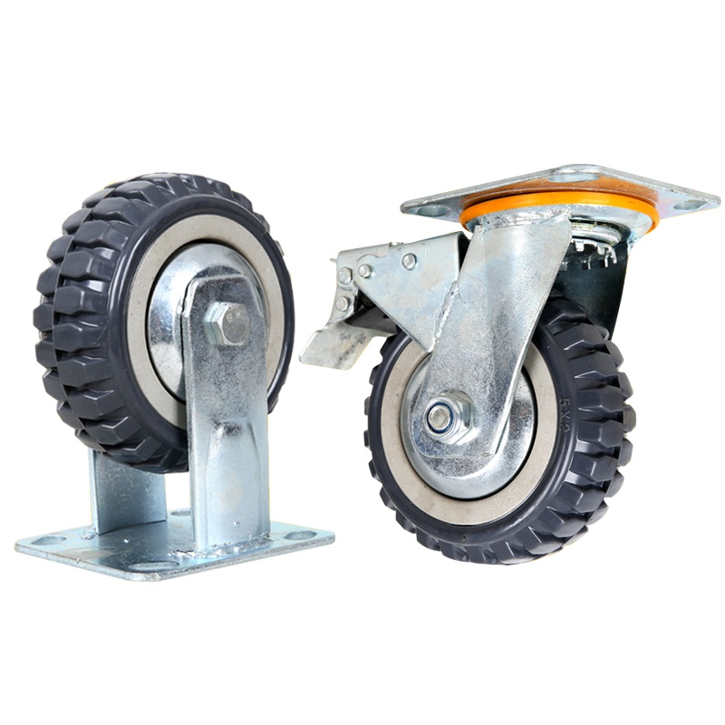 海斯迪克 HK-780 尼龙脚轮 高强度风火轮 聚氨酯脚轮 重型脚轮 工业脚轮轮子 5寸(2刹车+2定向)