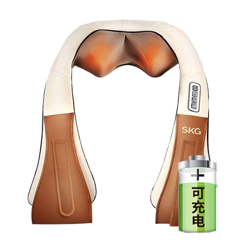 SKG 肩颈椎按摩仪4069 按摩披肩按摩垫充电无线揉捏车载肩部按摩器 卡其色