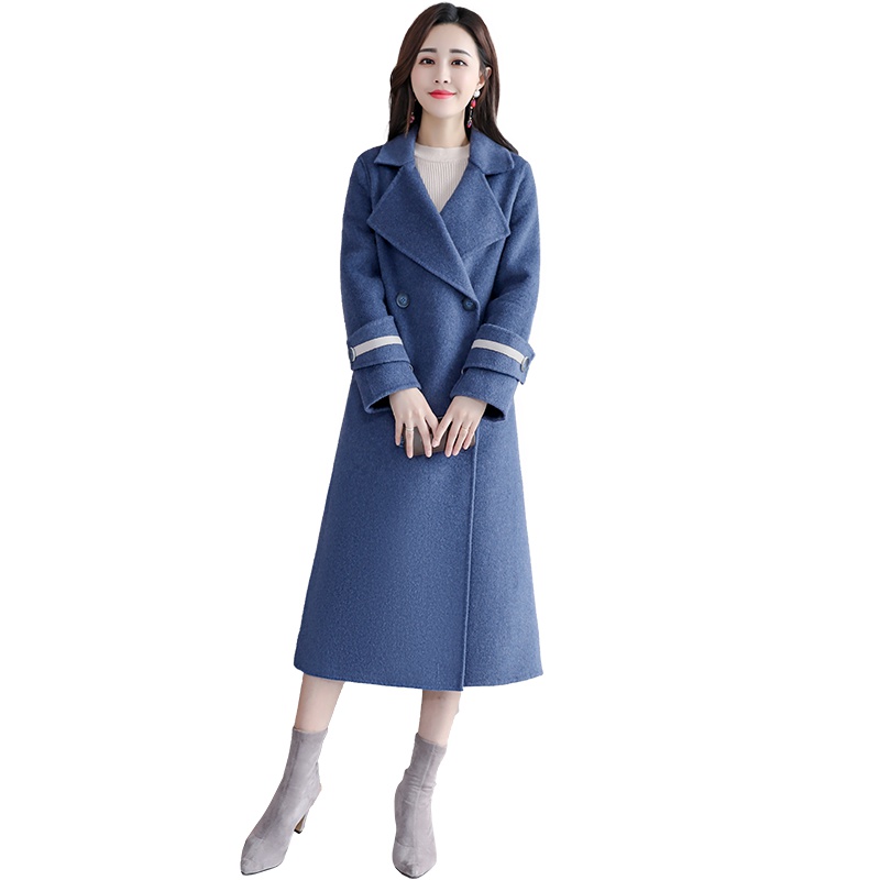 丝柏舍2019冬装女翻领双排扣中长款气质休闲毛呢外套S84R1038D