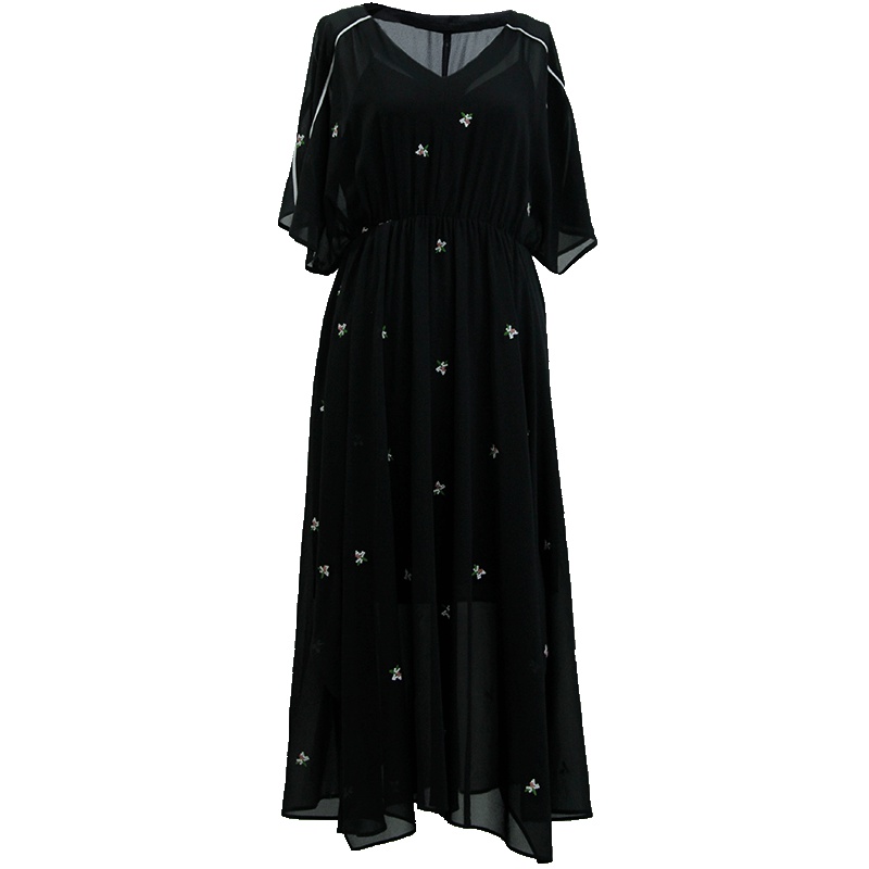 LIEDOW/蕾朵2019流行夏裙子很仙的法国小众连衣裙v领雪纺中长裙女