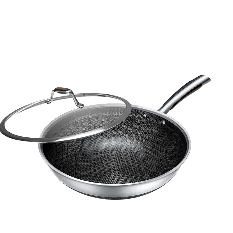 美的316L不锈钢炒锅CJ32WOK502电磁炉灶蜂窝不粘锅燃气通用不花芯炒菜锅家用官方正品新品