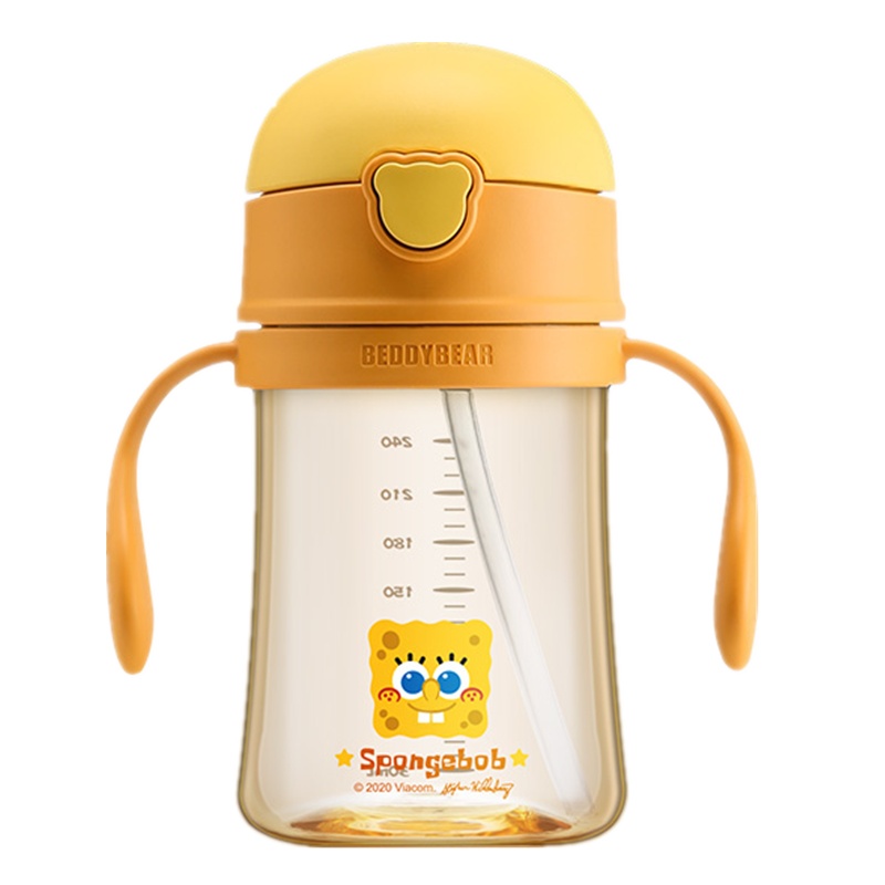 限量款海绵宝宝ppsu免费刻字杯具熊婴儿带吸管宝宝学饮杯泡奶粉儿童水杯带手柄两用BEDDYBEAR学饮杯240ml