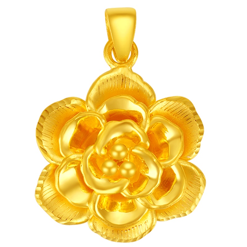 金一国囍足金3D硬金海芋芳华花女士黄金吊坠链坠(定价)ACB038
