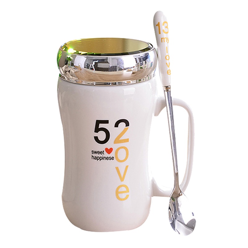 彩帮创意镜面盖子陶瓷杯马克杯杯子创意 情侣杯水杯个性大容量茶杯