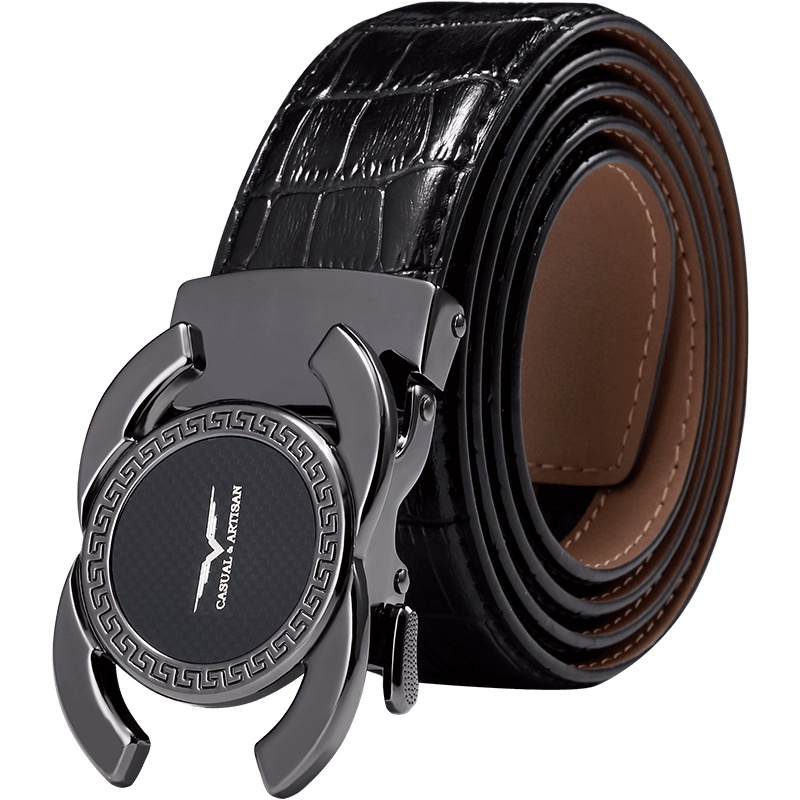 第九城（V.NINE） 皮带男鳄鱼纹牛皮自动扣商务复古腰带时尚百搭中青年裤带礼盒装