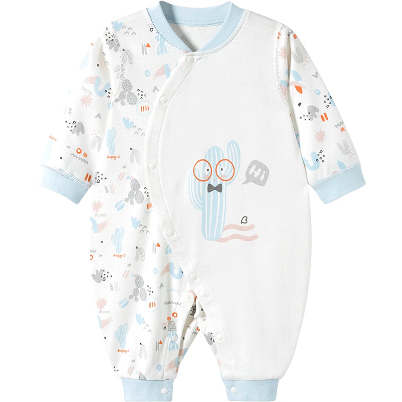 哈贝比（happyB）婴儿衣服春秋新生儿宝宝哈衣纯棉长袖空调服睡衣斜开爬爬服