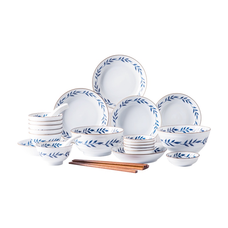 亿嘉IJARL 日式餐具套装家用陶瓷碗盘子碗碟套装碗筷套装高温瓷健康釉下彩微波可用送礼礼盒包装 苏拉32件套