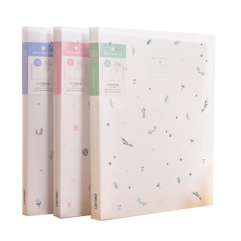 得力delA4资料册60多页数印花透明插袋文件夹学生可爱试卷收纳袋创意72477复习阅读袋查阅办公学习多用途