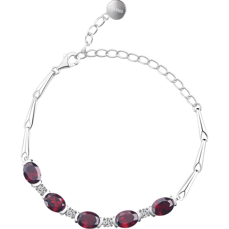 iSTONE/石头记石榴石手链女天然石榴石925纯银手链情人节送礼