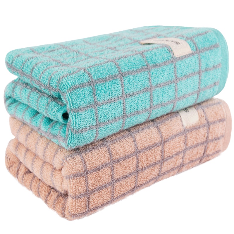 三利 毛巾家纺 纯棉经典格纹大面巾2条装 柔软吸水洗脸巾 成人洁面巾 组合